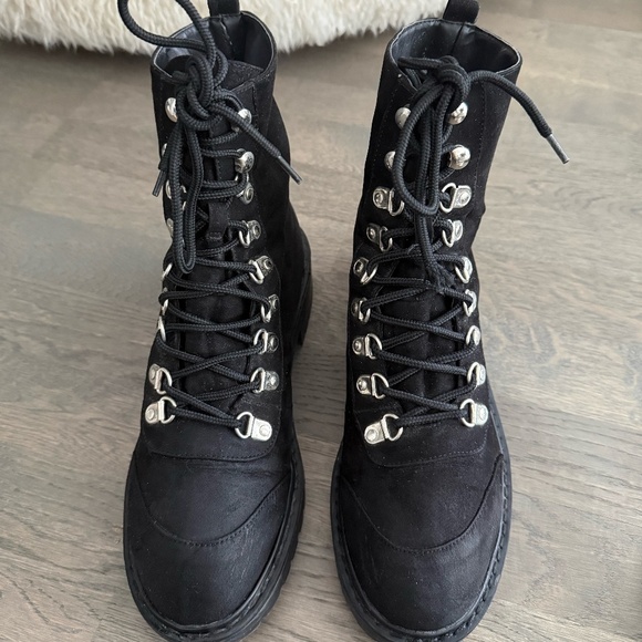 Shoes - Black Faux Suede Combat Boot